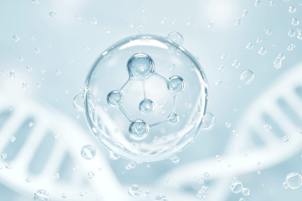 Realistic,Molecules,Background.,Science,Illustration,Of,A,Cream,Molecule.,Hyaluronic